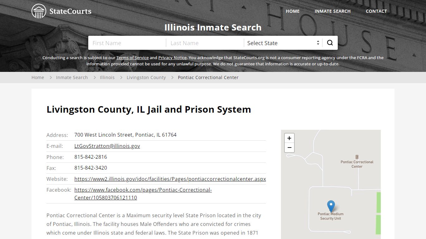 Pontiac Correctional Center Inmate Records Search, Illinois - StateCourts